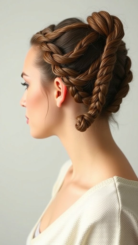 A woman with knotless braids styled in a classic twist.