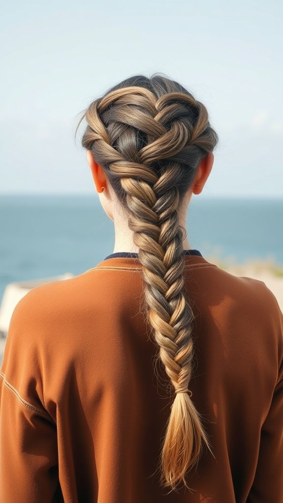 A woman with a fishtail braid hairstyle, showcasing knotless braids.
