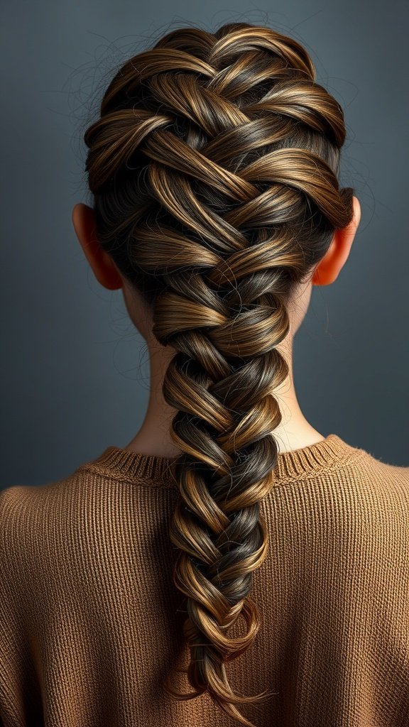 A stylish fishtail braid flowing from knotless braids, showcasing an intricate hairstyle.