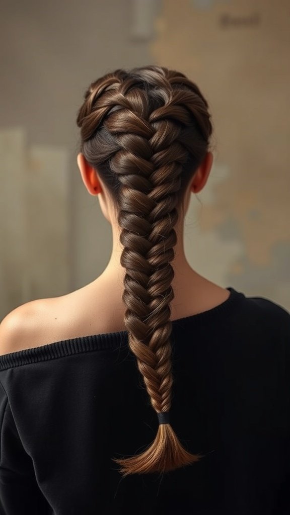 A woman with knotless braids styled into a French braid, showcasing a neat and elegant hairstyle.