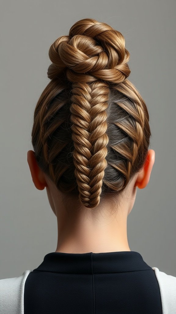 A high bun hairstyle created with knotless braids, showcasing a neat and stylish look.