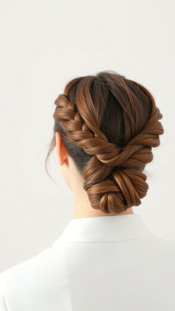 A stylish low bun created with knotless braids, showcasing a twisted design.