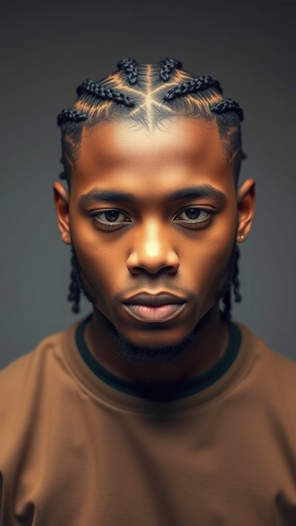 A person with knotless braids and a low fade hairstyle, showcasing a modern and stylish look.