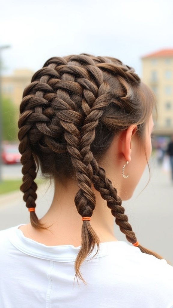 A woman with knotless braids styled in a low ponytail, showcasing a neat and stylish look.