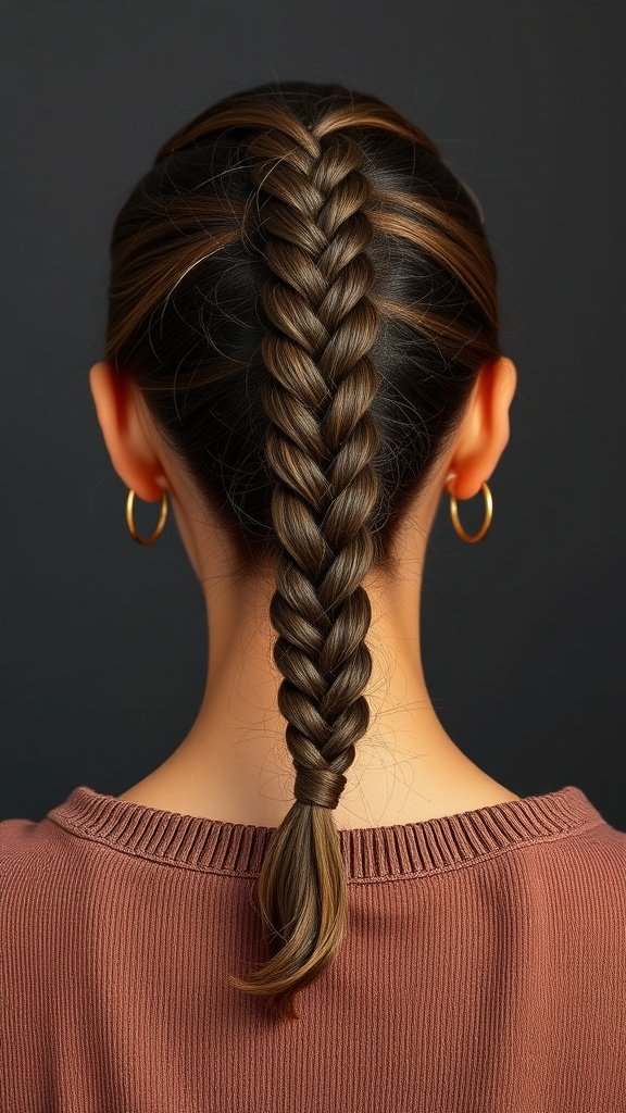 A close-up view of a sleek ponytail styled with knotless braids.