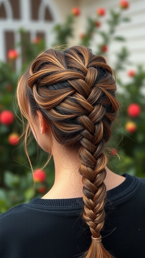 A woman with knotless braids featuring a side braid, showcasing a stylish and protective hairstyle.