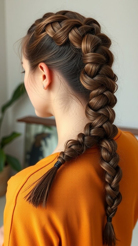 A woman with a stylish knotless braid and a side braid, showcasing a chic hairstyle.