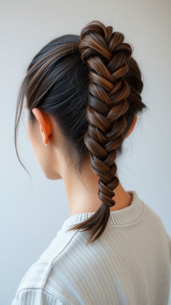 A woman with knotless braids styled in a side bun.