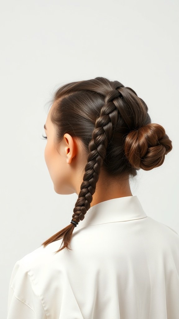 A woman with knotless braids styled in a side bun.