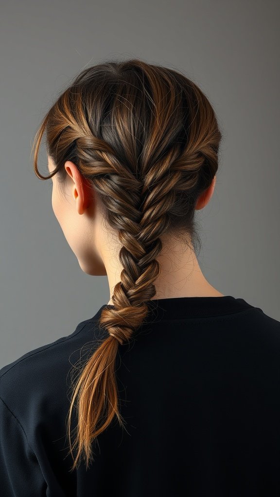 A woman with knotless braids styled in a side knot, showcasing a chic and practical hairstyle.
