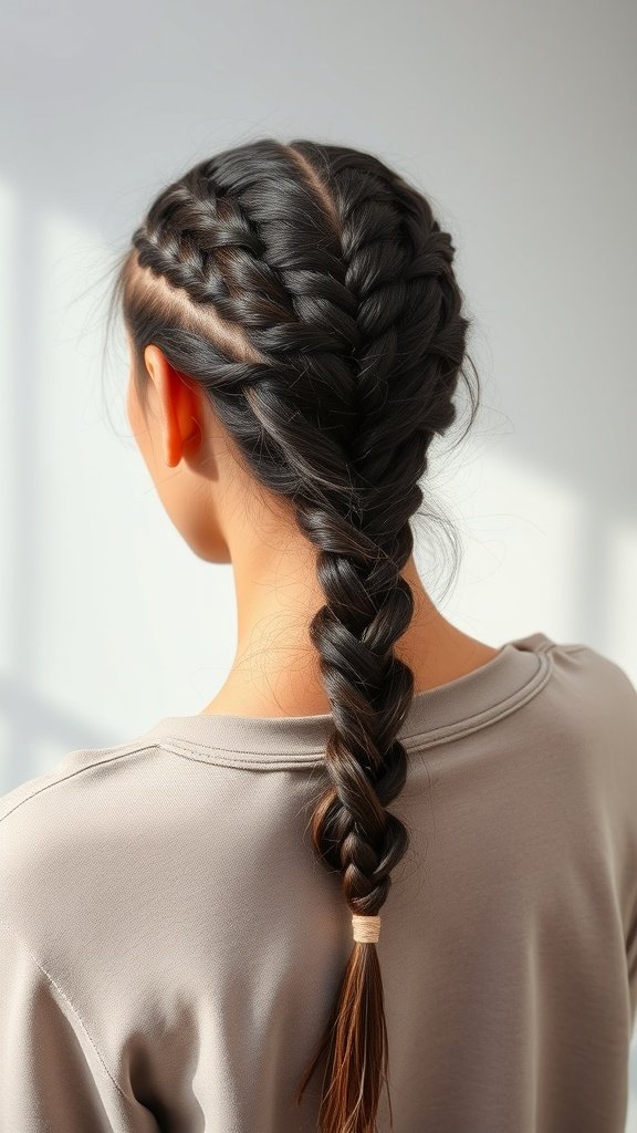 A woman with knotless braids styled in a side part.