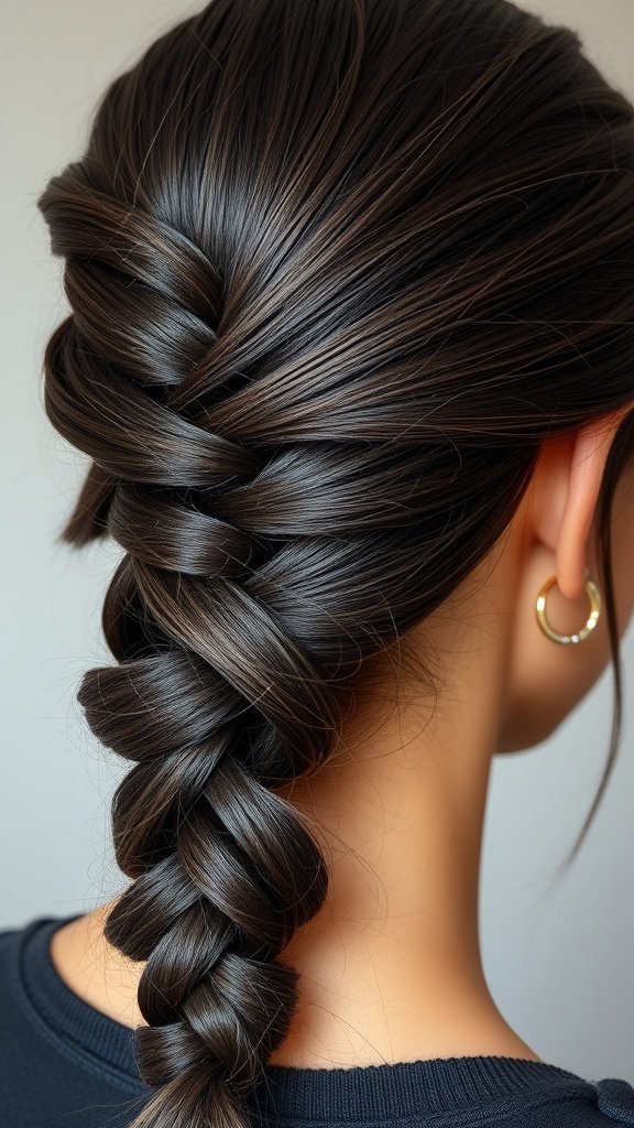 Close-up of a sleek knotless braid hairstyle