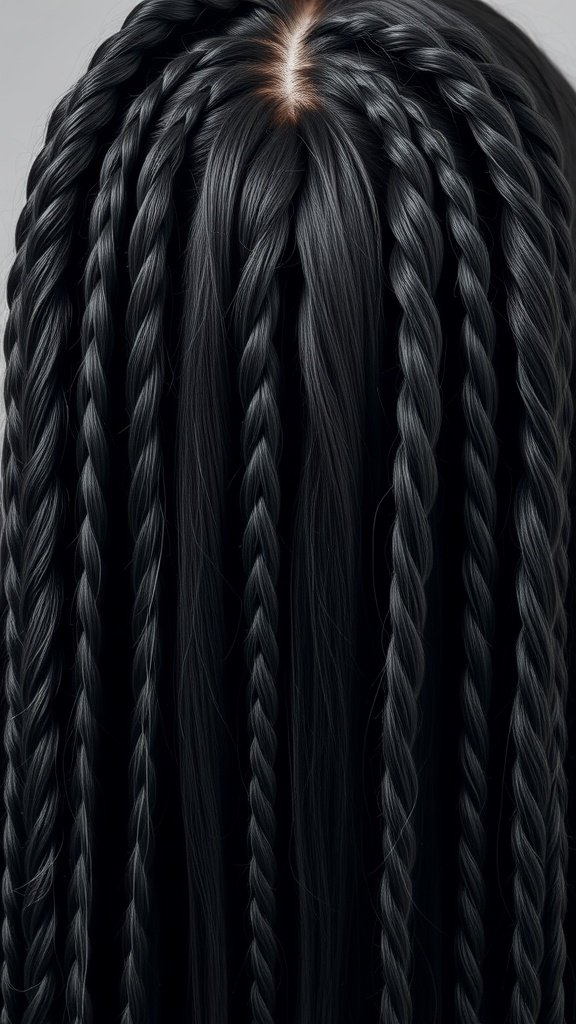 Close-up of sleek knotless braids
