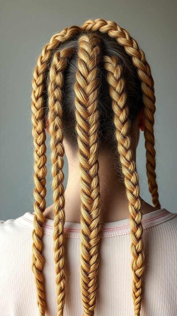 A close-up view of large knotless braids with a soft finish, showcasing a stylish and relaxed hairstyle.