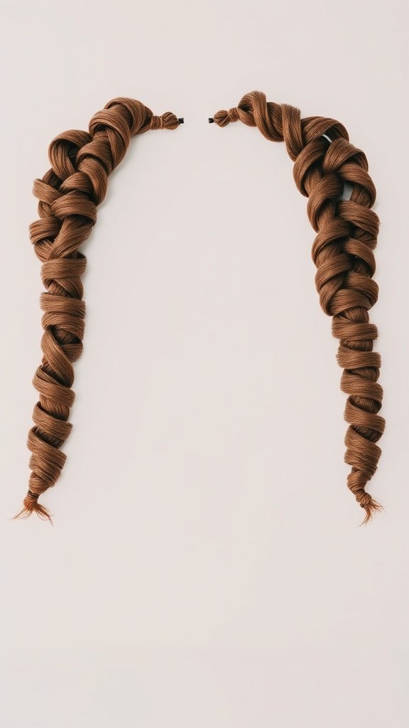 Two beautifully styled knotless braids with spiral curls at the ends.