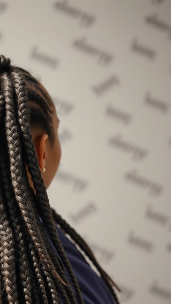 A close-up view of knotless braids styled with a twist-out finish, showcasing a chic and playful texture.