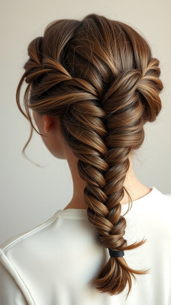 A woman with a beautifully styled knotless braid, showcasing a vintage flair.