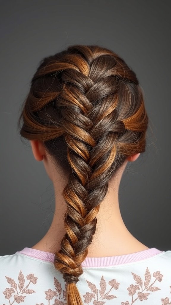 A close-up view of a person's back with medium knotless braids styled in a zigzag part.