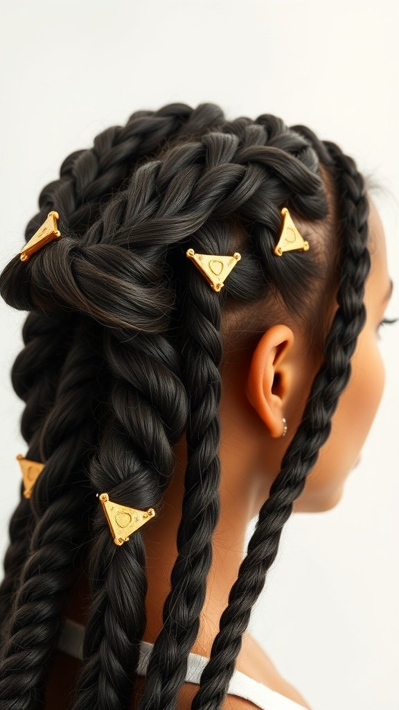Knotless braids styled with gold accessories