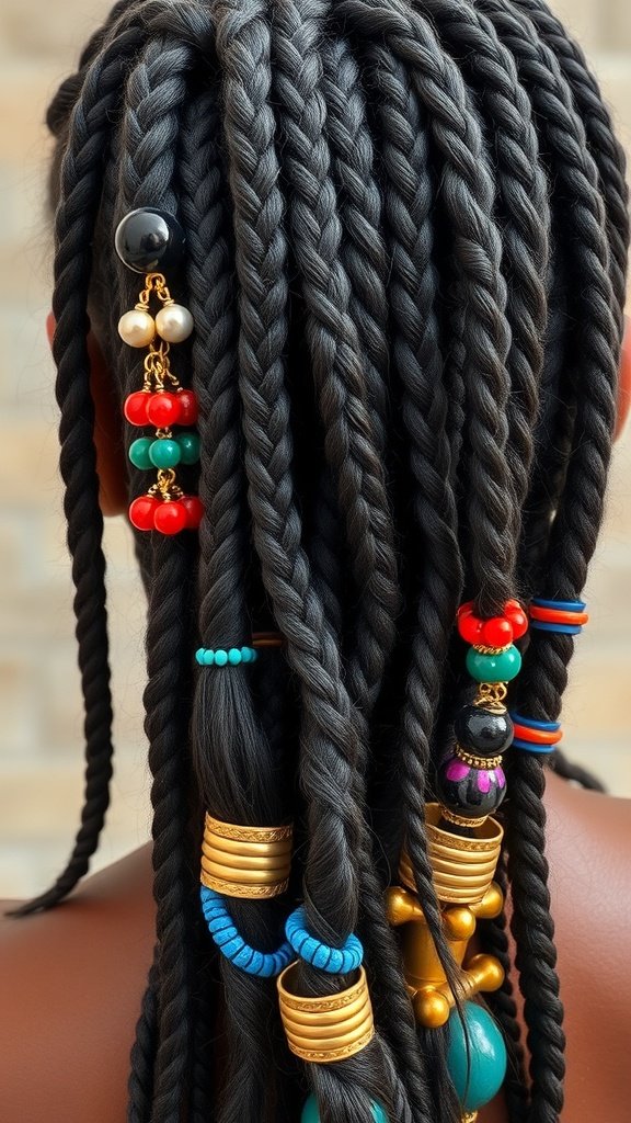 Knotless braids with colorful beads and cuffs