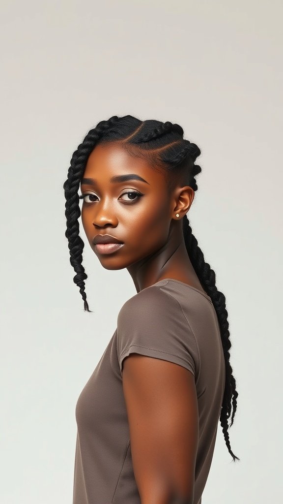 A model showcasing knotless braids with curls, highlighting a stylish and versatile hairstyle.