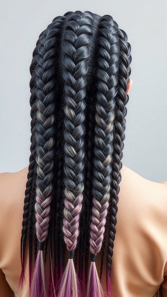 Knotless braids with dip-dyed lavender ends