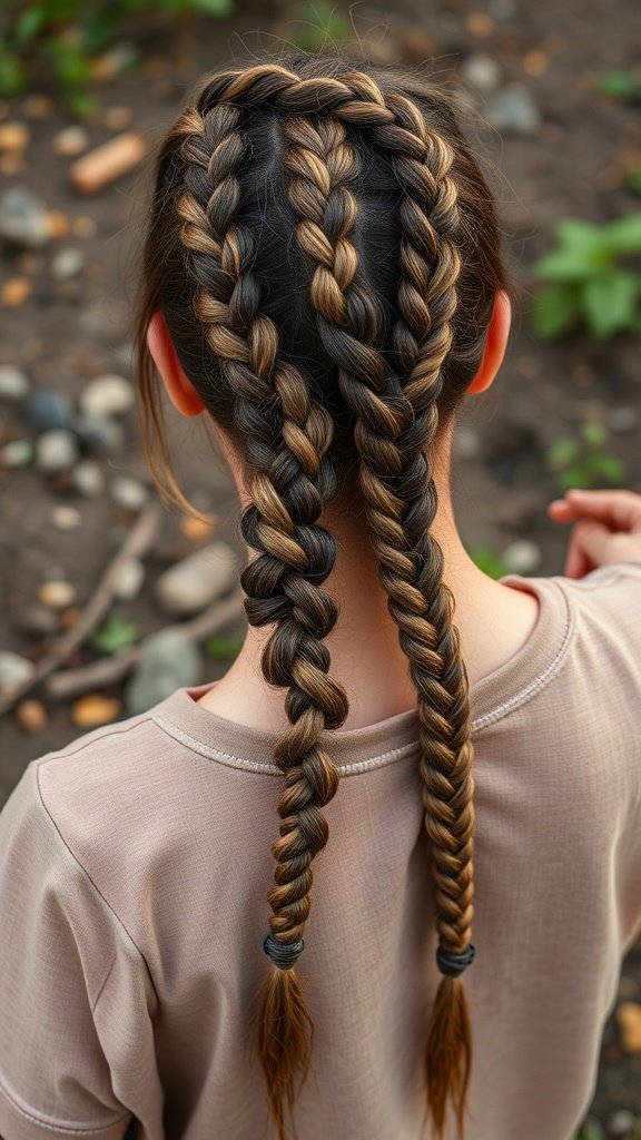 Knotless braids with earthy highlights in a stylish pattern.