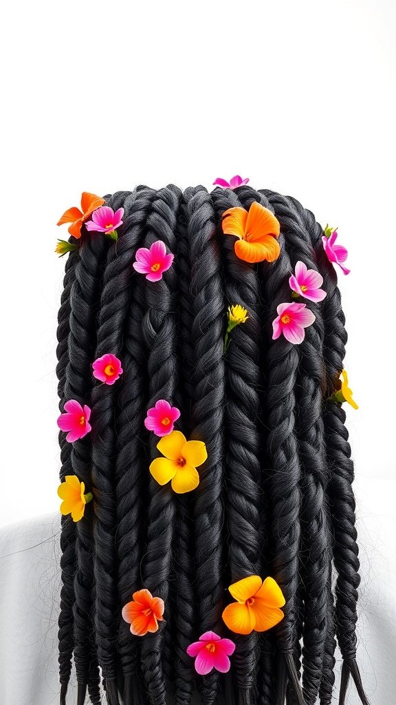 Knotless braids with colorful flowers