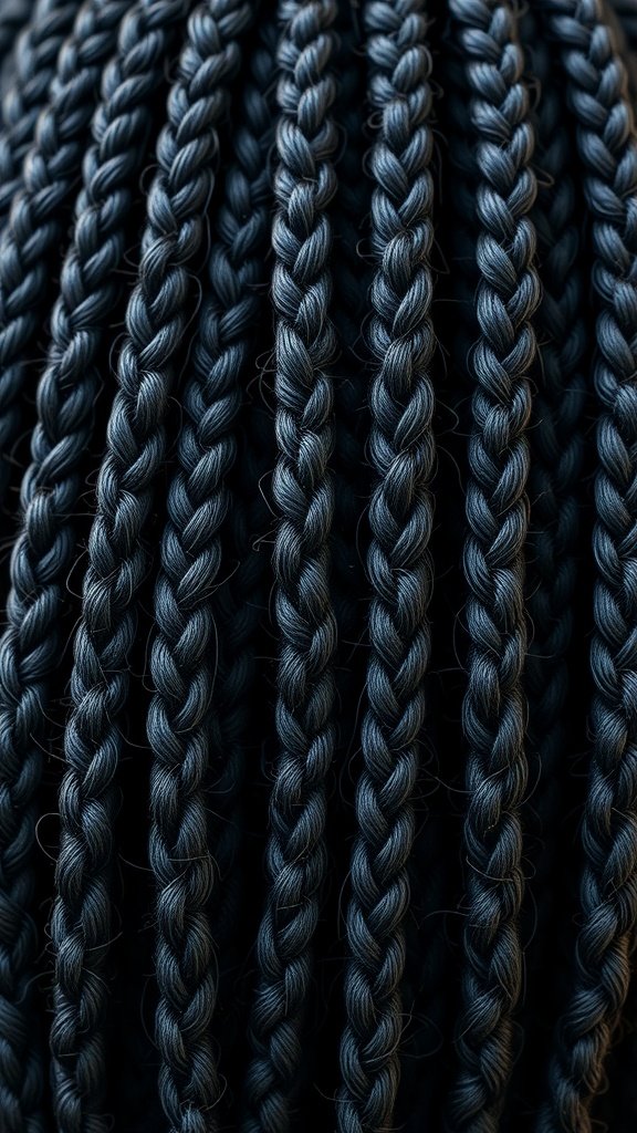 Close-up of neatly arranged knotless braids
