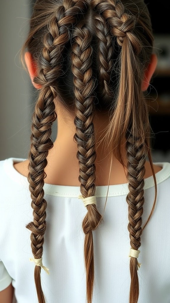 A close-up view of knotless braids with highlights, showcasing a stylish and protective hairstyle.