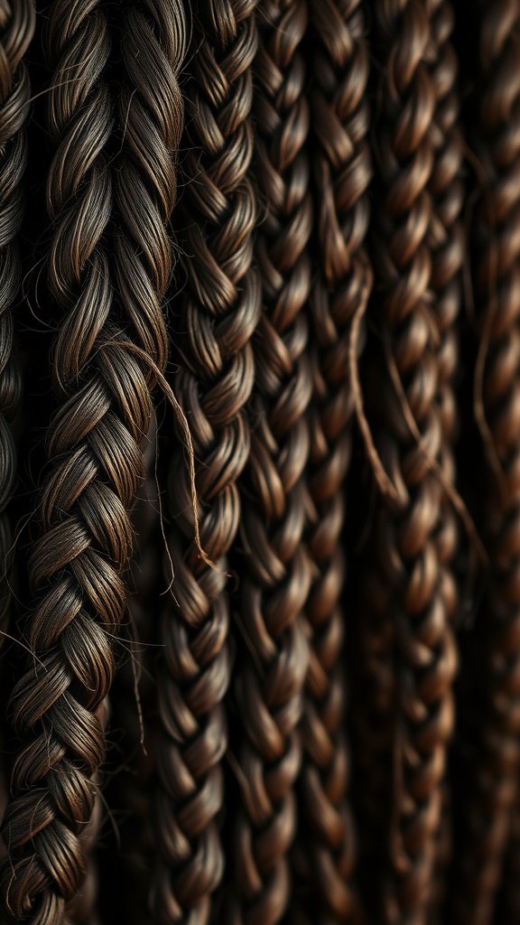 Close-up of knotless braids showcasing a rich brown color.