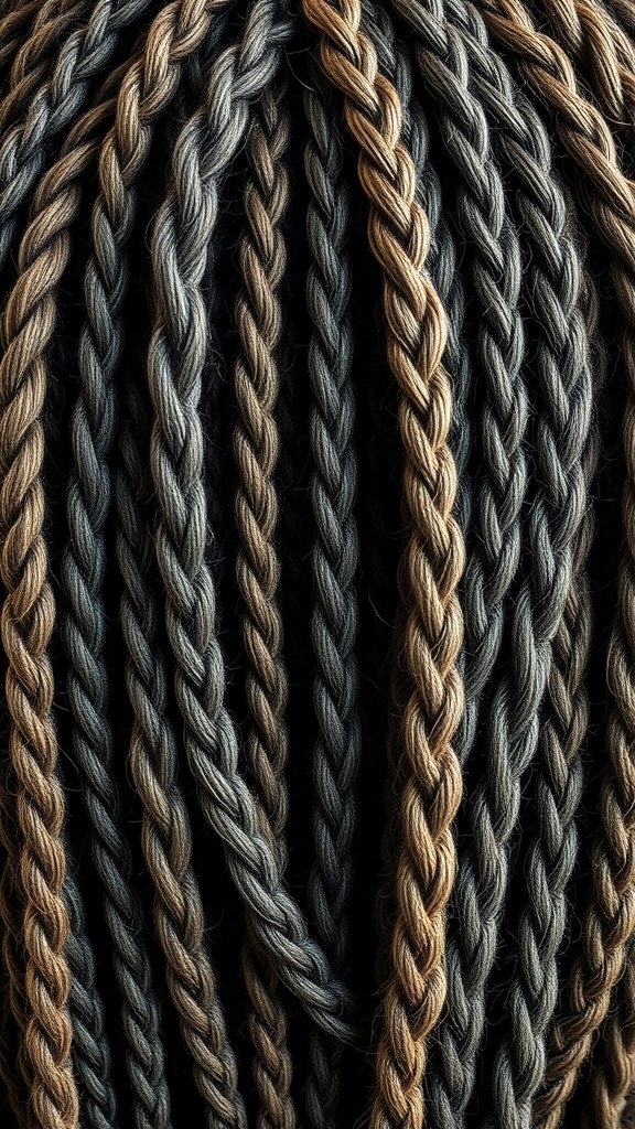 Close-up of knotless braids in mixed colors, showcasing a blend of honey brown and darker shades.