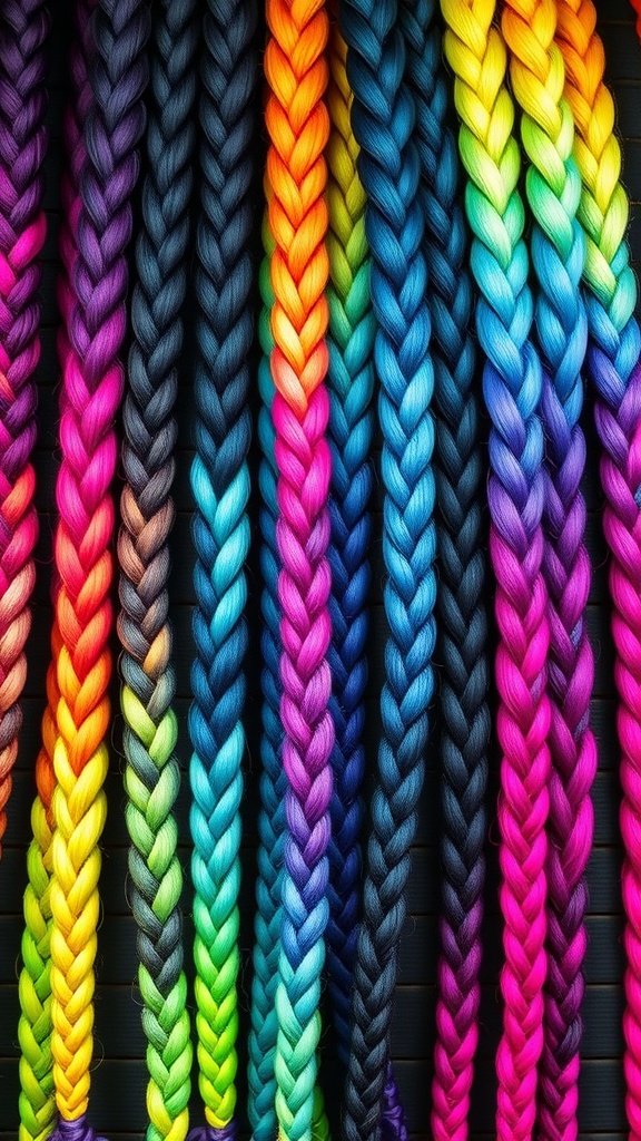 Colorful knotless braids showcasing a vibrant ombre effect
