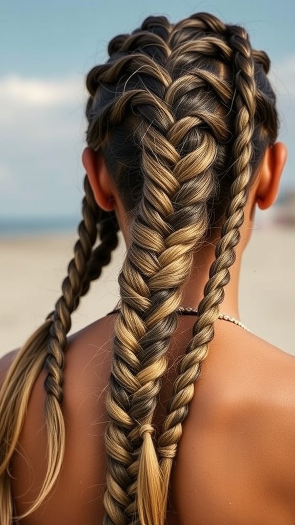 Knotless braids with an ombre color effect, showing a blend of dark and light shades.