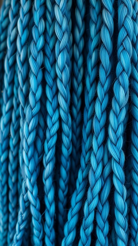 Vibrant knotless braids in various shades of blue