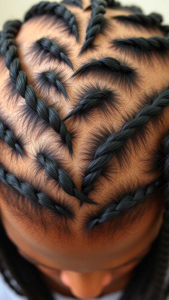 Close-up of a scalp with neatly arranged knotless twist braids.