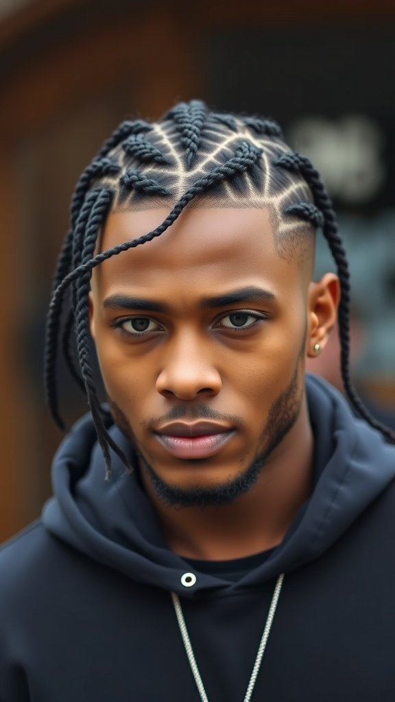 A man with knotless twist braids, showcasing a stylish and modern hairstyle.