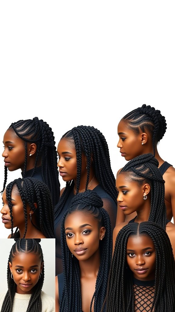 A collage of various styles of knotless twist braids on different models.