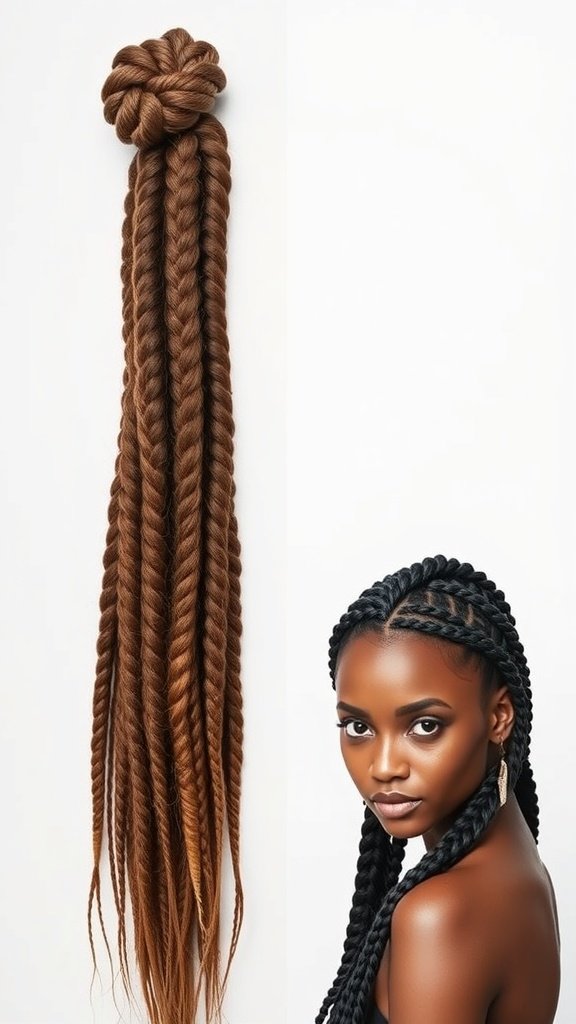 A comparison of knotless twist braids and traditional braids, showcasing their unique styles and textures.