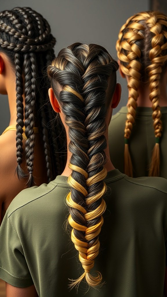 A collection of lemonade braids showcasing different styles, including blonde and black variations, highlighting their versatility and beauty.