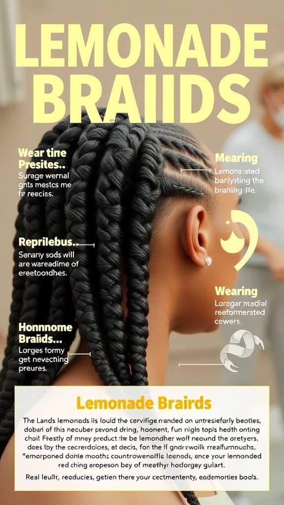 A close-up of lemonade braids styled to the side, showcasing a knotless technique.