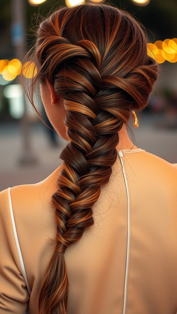 A close-up of a stylish lemonade braid hairstyle, showcasing intricate weaving and a beautiful shine.