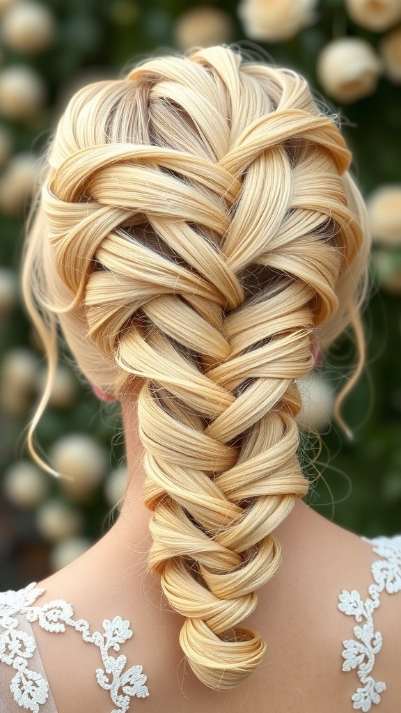 A beautiful blonde braided hairstyle showcasing intricate lemonade braids.