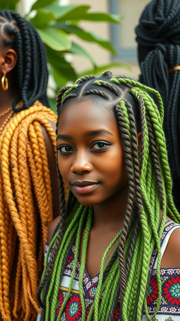 A girl with vibrant lemonade braids, showcasing a blend of traditional and modern styles.