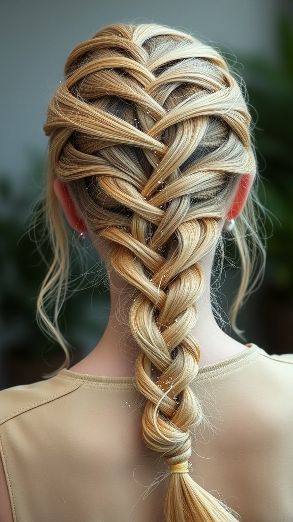 A beautiful hairstyle featuring intricate lemonade braids adorned with glitter.