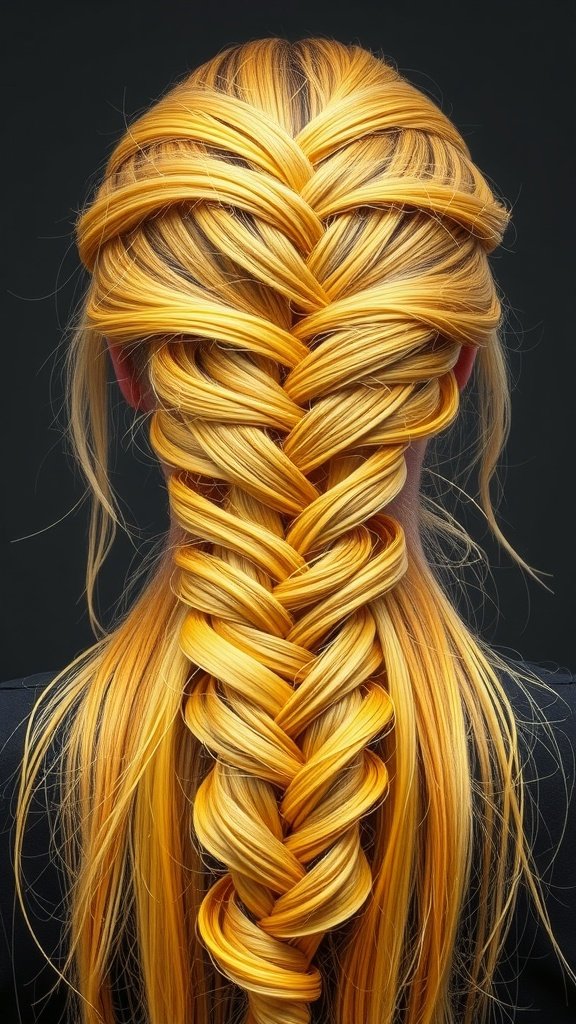 A close-up view of a vibrant lemonade braid hairstyle showcasing an ombre effect.