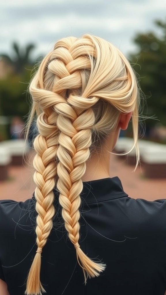 A person with blonde lemonade braids styled with side sweeps.