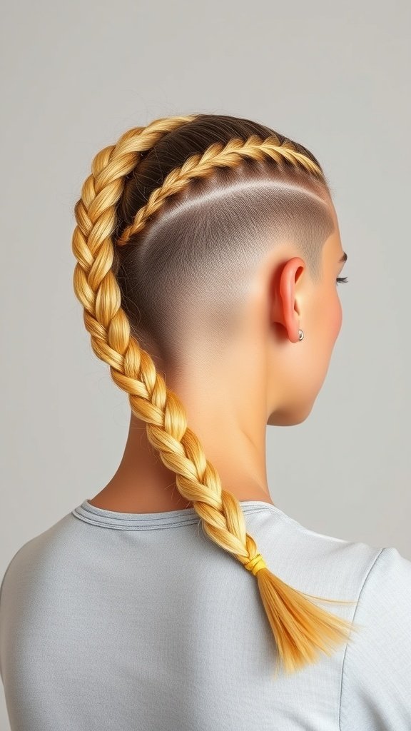 A woman showcasing lemonade braids with an undercut hairstyle.
