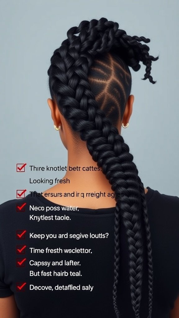 A person showcasing a stylish knotless braid hairstyle with curly ends.