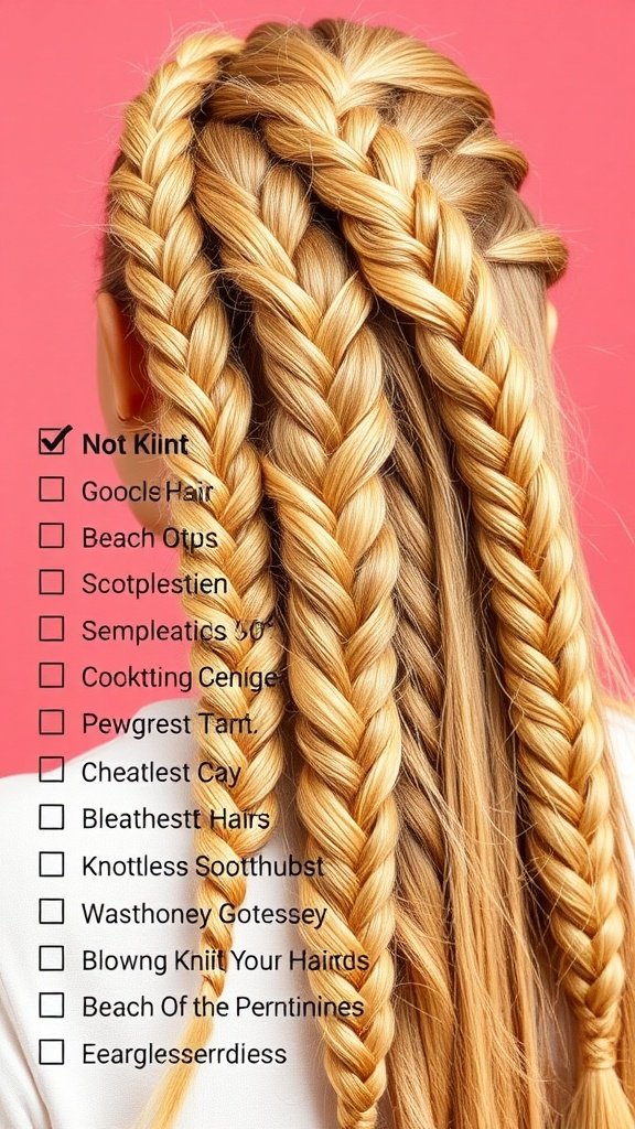 Close-up of honey blonde knotless braids styled in a neat pattern.